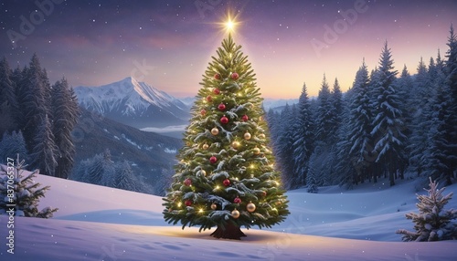 glowing christmas tree in winter landscape © Random_Mentalist