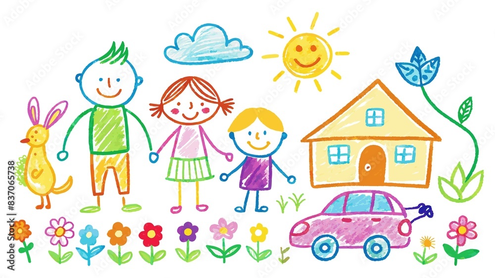 Love blooms in every color! A child's chalk masterpiece features their family surrounded by beautiful flowers and a warm sun, symbolizing love and growth. Love blooms in every color! A child's chalk masterpiece features their family surrounded by beautiful flowers and a warm sun, symbolizing love and growth.