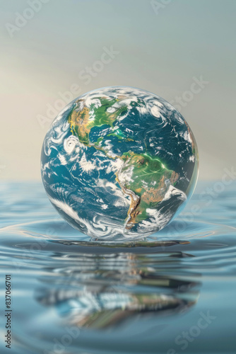 An elegant globe made of water with a rainbow. World Water Day and Earth.