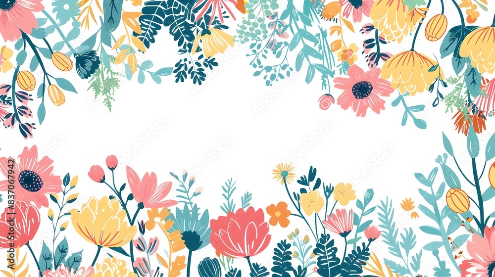 Obraz premium Vibrant Floral Border Design with Blank Space for Mother s Day Greeting Card or Invitation