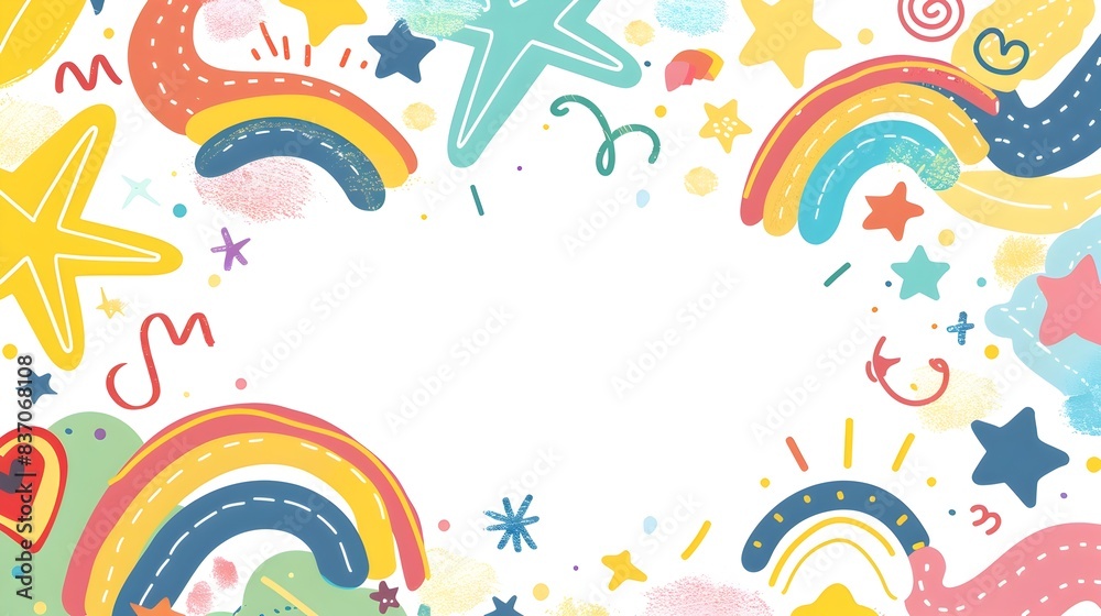 Vibrant Friendship Day Doodle Border Design with Blank Space for Message Overlay Vibrant Friendship Day Doodle Border Design with Blank Space for Message Overlay