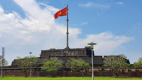 The Flag Tower In Hue Imperial Citadel. Hue Imperial Citadel, A UNESCO Cultural Heritage Is A Major Tourist Destination In Vietnam.