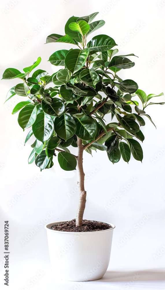 Indoor flowers ficus in a clay pot on a white background Indoor flowers ficus in a clay pot on a white background