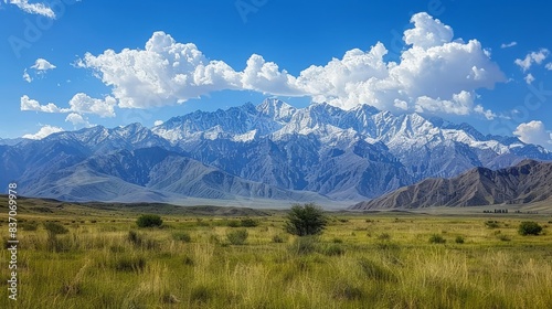 Scenic Chimgan Mountains in Uzbekistan with snow-capped peaks