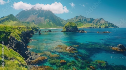 Scenic Macquarie Island in Australia with diverse wildlife, rugged landscapes, and clear blue waters photo