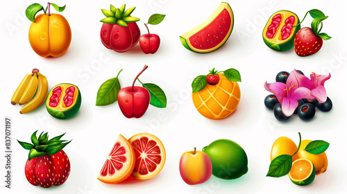 Asset of fruit for mobile game  slot game isolation on white background  Illustration.