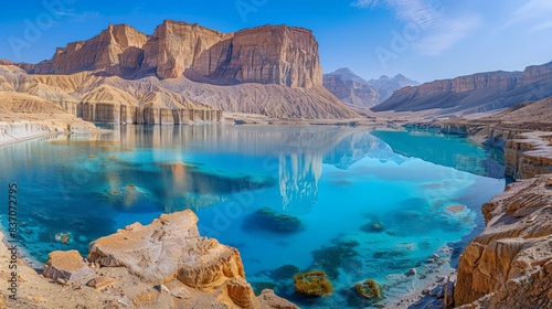 Scenic Band-e Amir National Park in Afghanistan with clear blue lakes photo