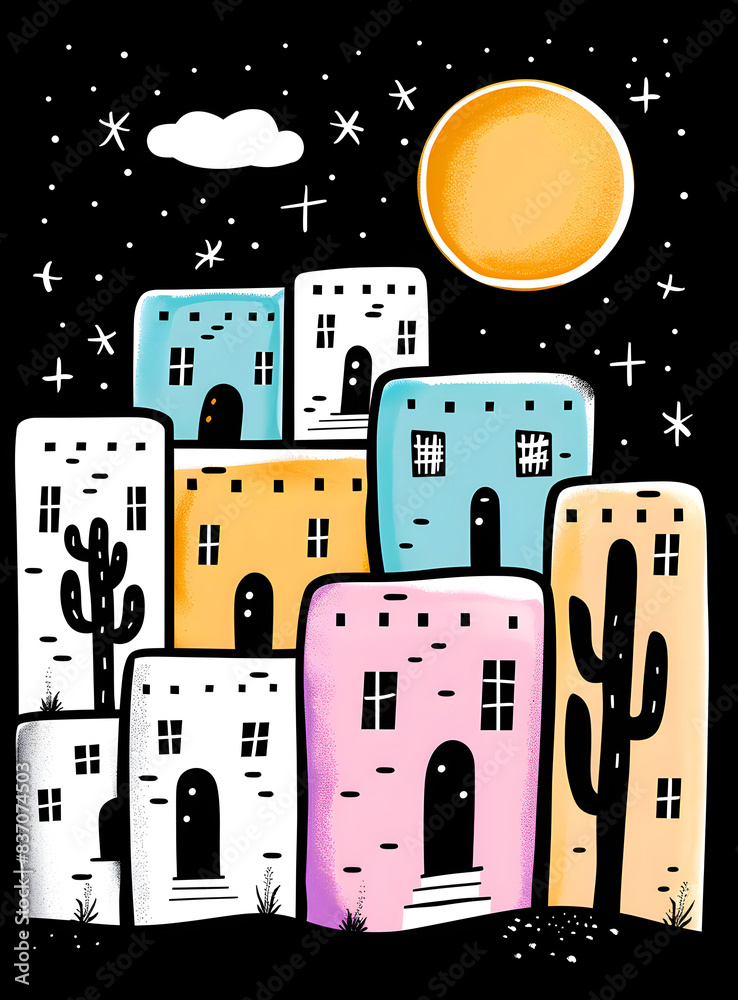 Obraz premium tshirt design, color of white, featuring an illustration of Santa Fe New Mexico 