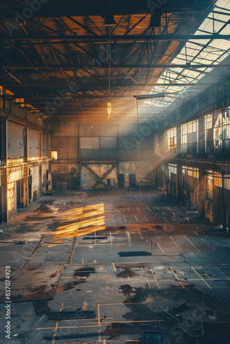 A music festival in an abandoned warehouse, with a gritty and industrial vibe
