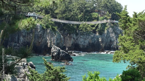 Wide View of Chuam Suspension Bridge from Near Chuam Candlestick Rock photo