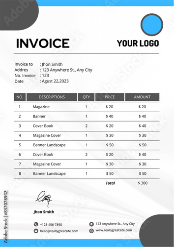 Black Blue Simple Business Invoice Template