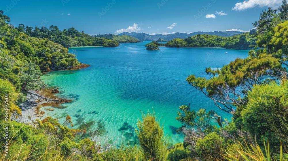 Beautiful Stewart Island in New Zealand with lush forests, clear blue waters, and diverse wildlife