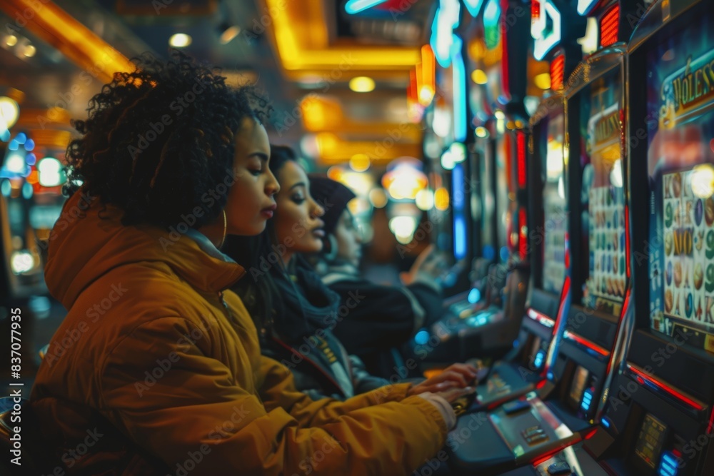 Obraz premium Group of people playing the slot machines