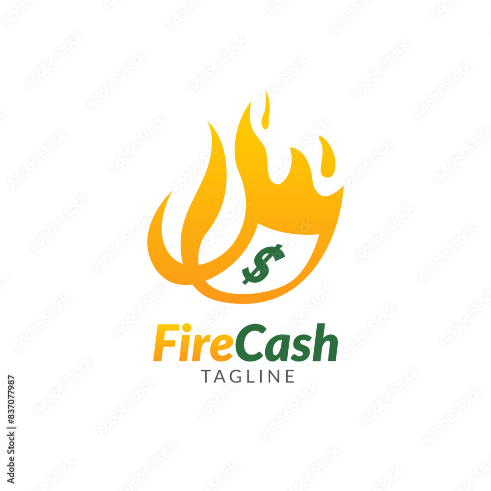 Money fire burn logo icon template. Vector of money and coins combined with fire Money fire burn logo icon template. Vector of money and coins combined with fire
