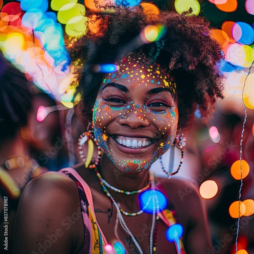 Joyful Young Woman at Colorful Festival