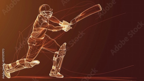Vector illustration of a Cricket player in action, depicted with a single continuous line drawing.
