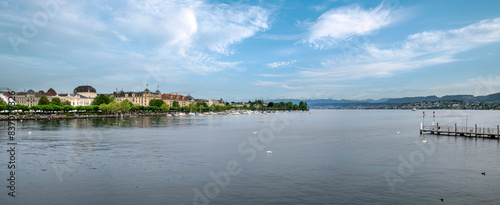 Panoramic view of Zurich lake and Alps photo