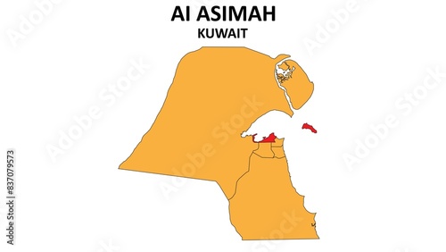 Ai Asimah Map in Kuwait. Vector Map of Kuwait. Regions map of Kuwait. photo