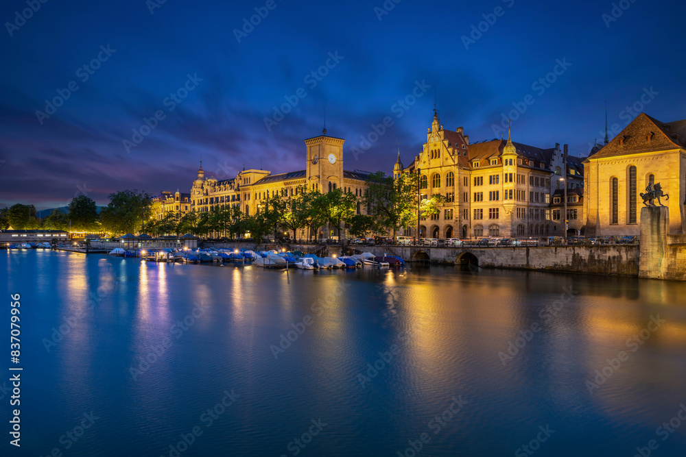 The city of Zurich during the night, Switzerland,