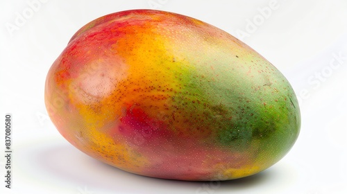 Detailed image of a ripe, juicy mango with a vibrant yelloworange color, isolated on a white background photo