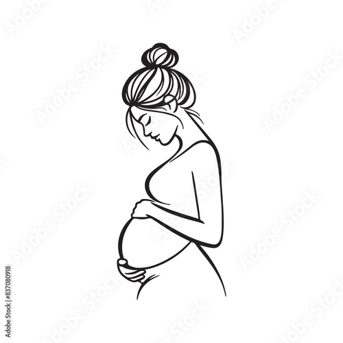 Continuous line drawing of pregnant woman. International mother's day minimalist design hand drawn line art isolated on white background. Happy Mother's Day theme. Line art pregnant woman, 