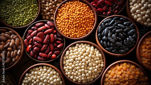 Photograph of grains and beans used in various cultural or artistic expressions, such as crafts, jewelry, or paintings 