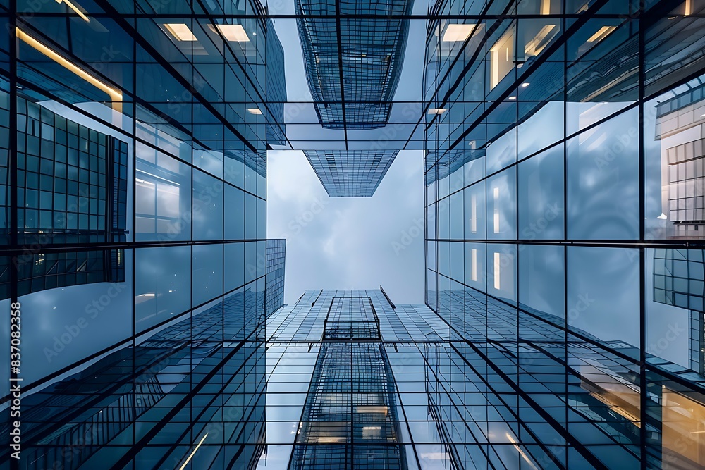 Bottom view of modern skyscrapers in business district. 3d rendering Bottom view of modern skyscrapers in business district. 3d rendering