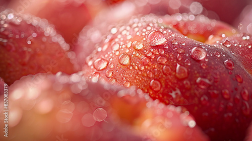 Close-up Image of a Ripe Peaches with Water Droplets