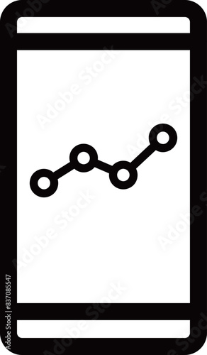 スマートフォン画面に表示されている折れ線グラフの黒の線画アイコン