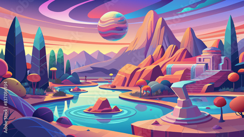 Surreal Alien Landscape with Vivid Colors and Fantasy Elements