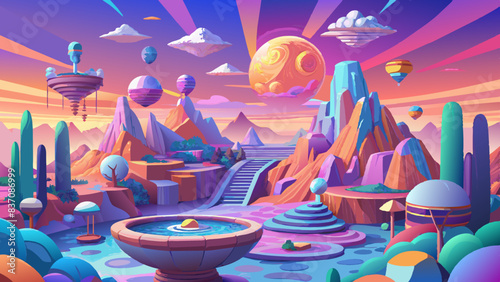 Surreal Fantasy Landscape with Vibrant Colors and Dreamy Scenery