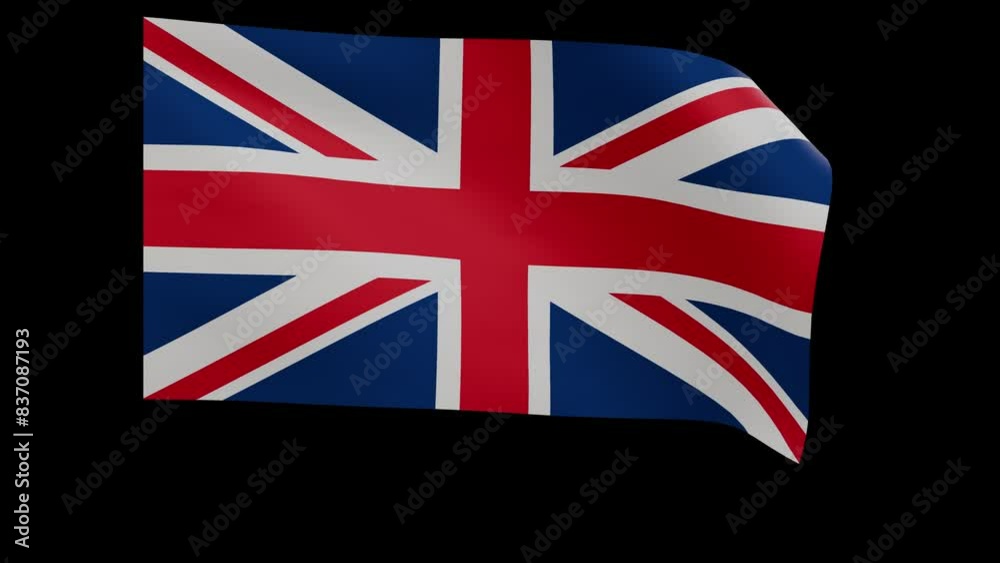 United Kingdom flag 4k 3d render of a waving nation england banner fluttering in the wind symbolises the country with transparent alpha channel mask for free space and isolated background no flagpole