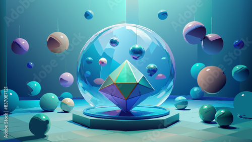 Enchanted Crystal Orb and Floating Spheres in Mystic Chamber