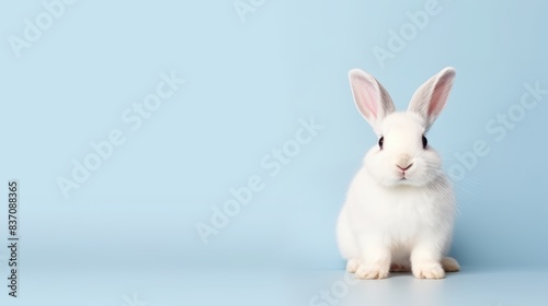 cute animal pet rabbit or bunny white color smiling and laughing isolated with copy space for easter background, rabbit, animal, pet, cute, fur, ear, mammal, background, celebration, generate by AI