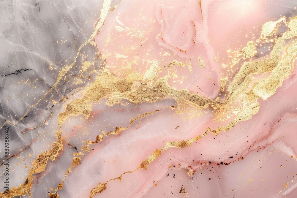 Obraz premium Pink gray gold liquid marbel texture. Marbeling aesthetic artistic background.