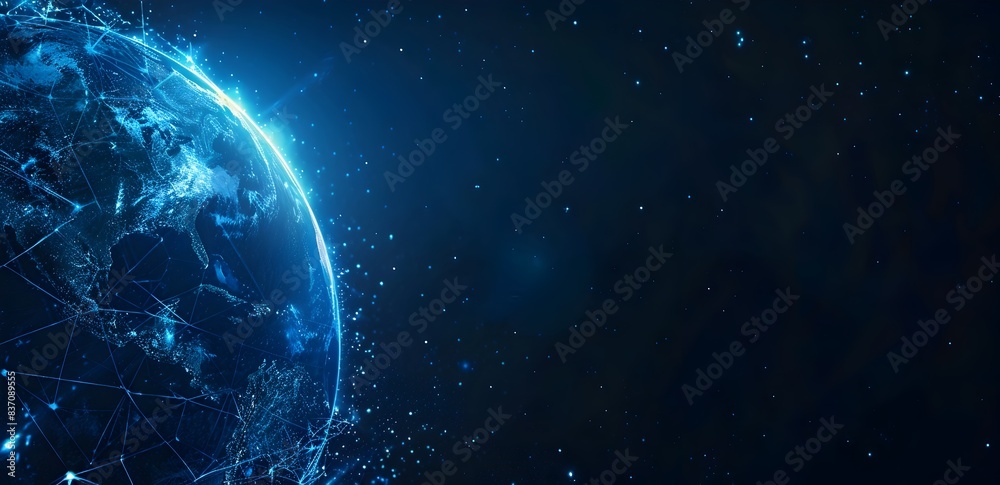 Interconnected Digital Planet in Cosmic Space Representing Global Communication and Technology Advancement