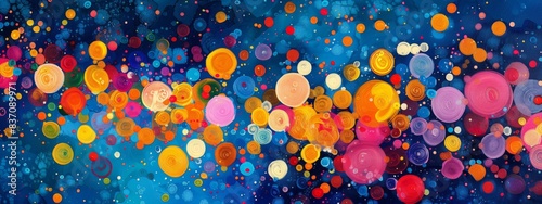 Create an abstract composition using dots of varying sizes and colors.