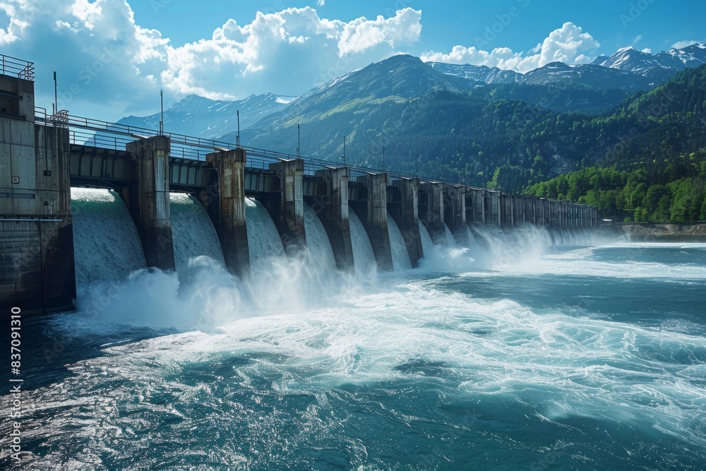 Concrete hydroelectric dam on the river Concrete hydroelectric dam on the river