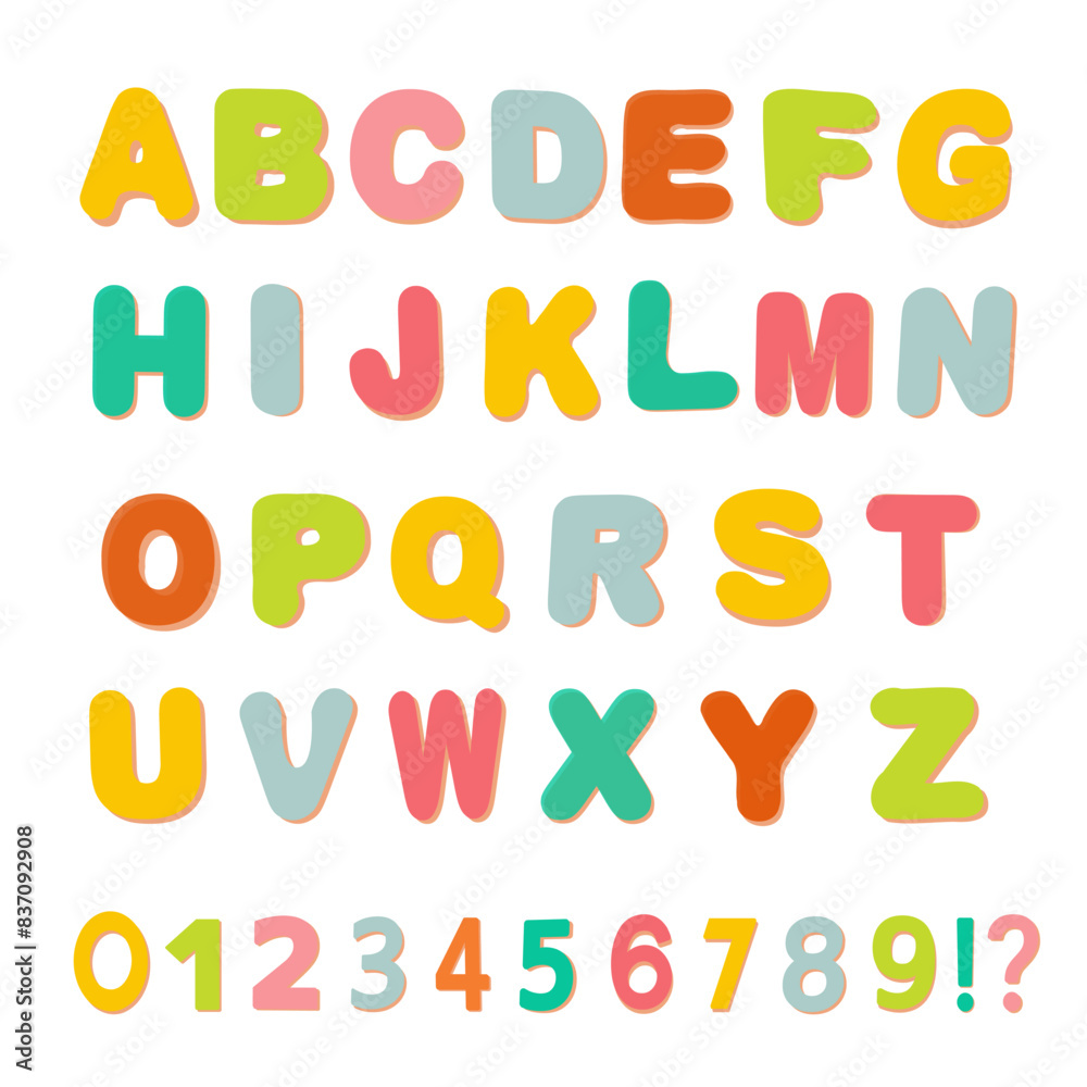 Alphabet with cartoon letters for children. Font design for kids. Alphabet with cartoon letters for children. Font design for kids.