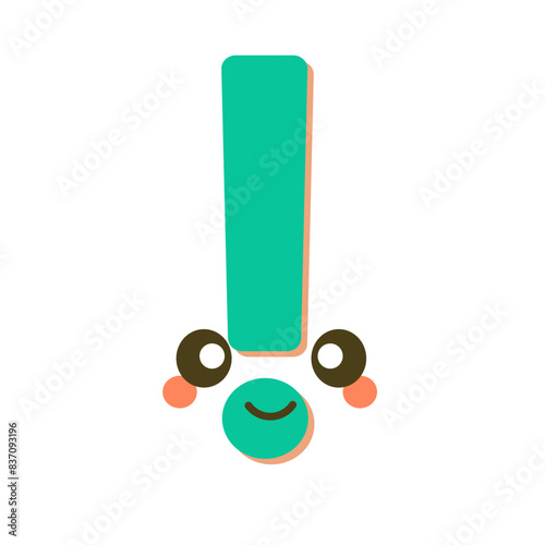 Cute funny character with exclamation mark. Hand drawn vector cartoon isolated on white background. Happy exclamation mark character concept.