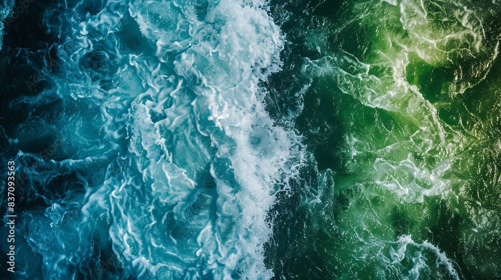 Two Streams Image 2 streams of water clash in the center, the right stream is blue , the ...