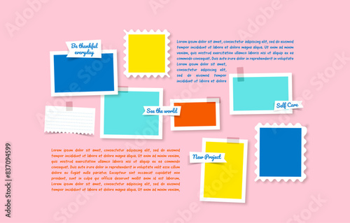 Vector photo collage template moodboard pictures grids vector illustration