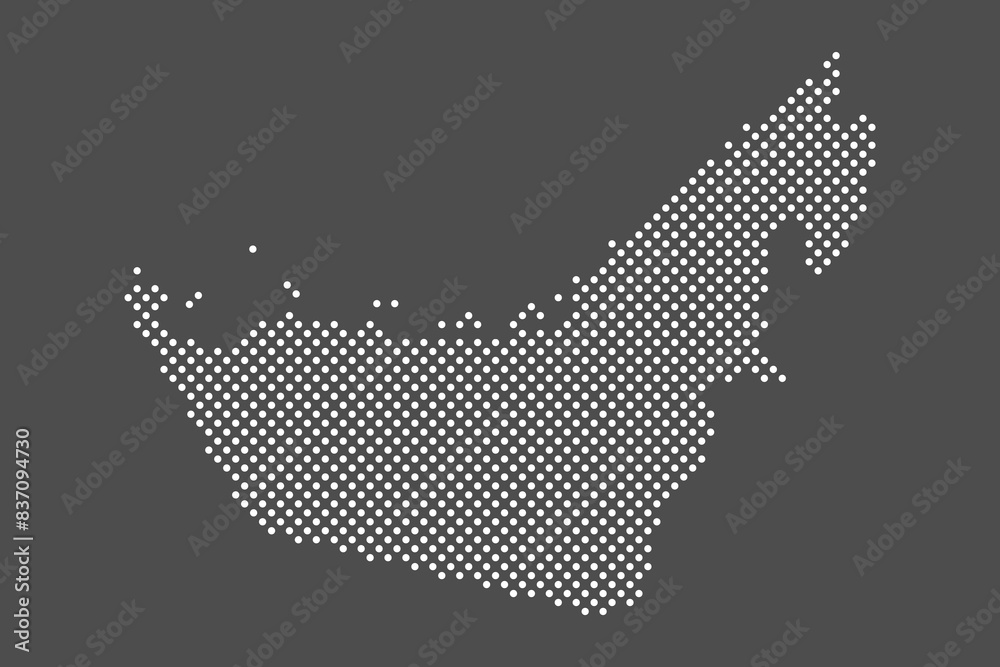 UAE map dot on gray background. Dotted map of United Arab Emirates ...