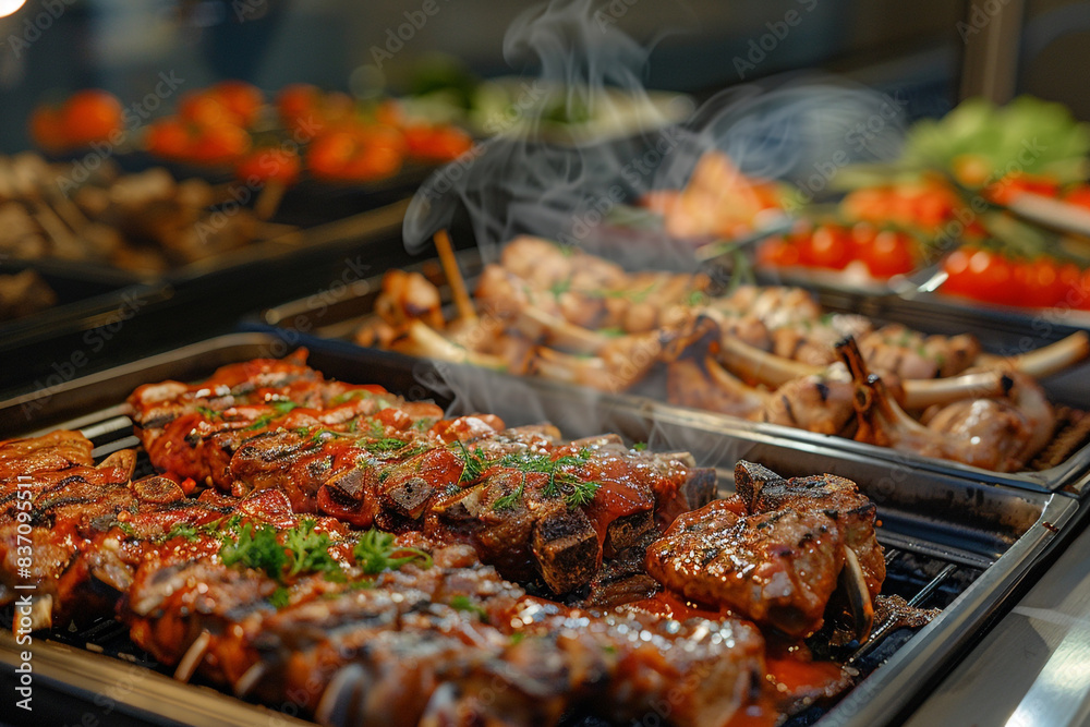 Catering buffet food indoor in restaurant with grilled meat Catering buffet food indoor in restaurant with grilled meat
