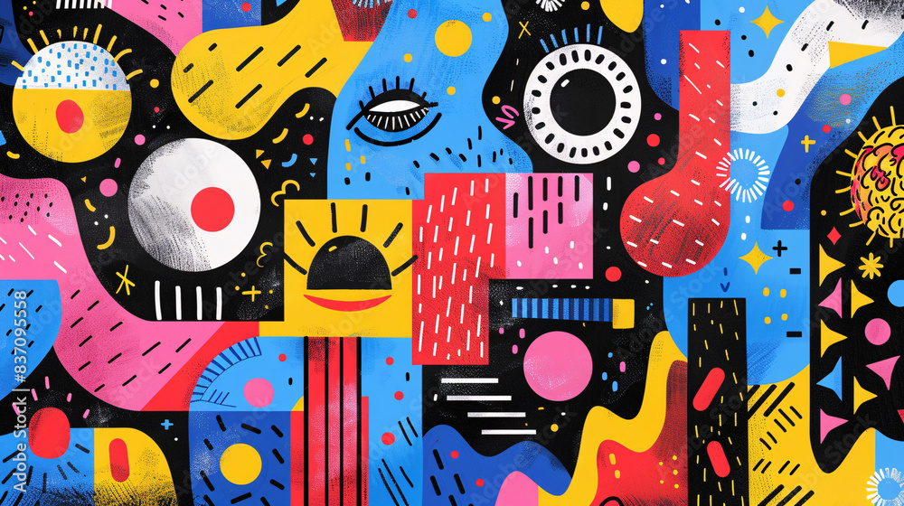Fototapeta premium Creative hand-drawn geometric shapes and patterns in bright colors