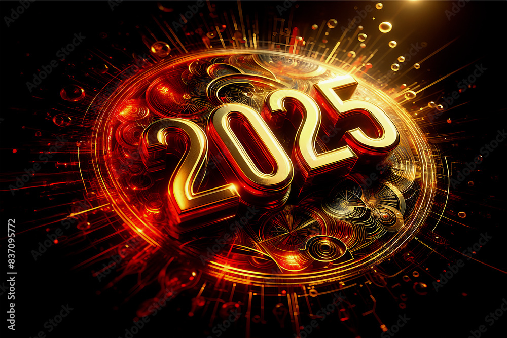 2025 New Year Futuristic 2025 Neon Sign, Cyberpunk Year 2025 Concept Art, Glowing 2025 on