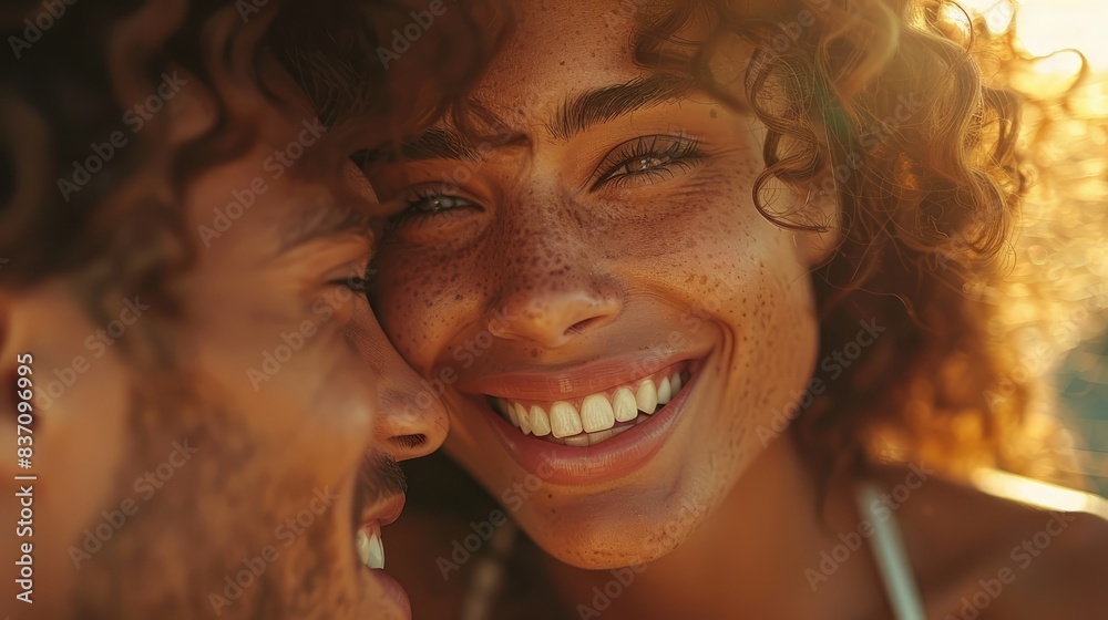 Close-Up of Joyful Couple Laughing Together in Sunshine