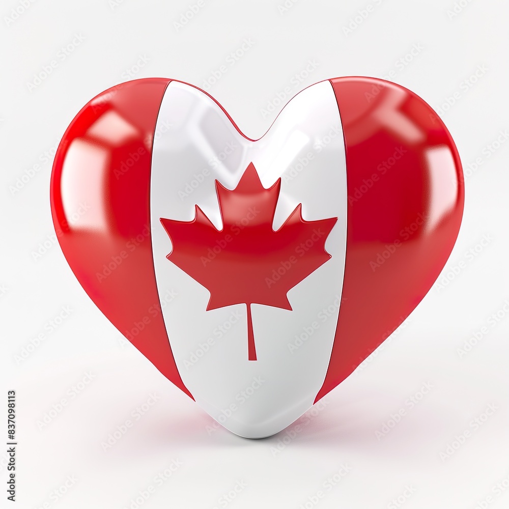 3d heart with the Canada flag on it, white background 3d heart with the Canada flag on it, white background