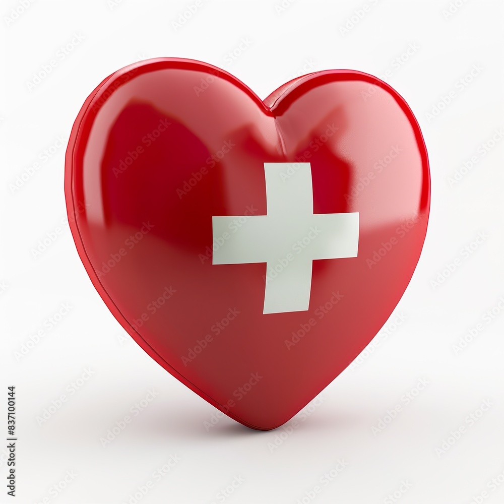 3d heart with the Switzerland flag on it, white background 3d heart with the Switzerland flag on it, white background