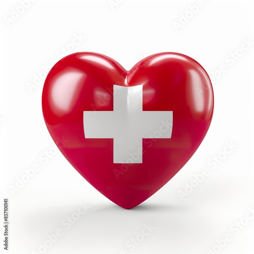 3d heart with the Switzerland flag on it, white background